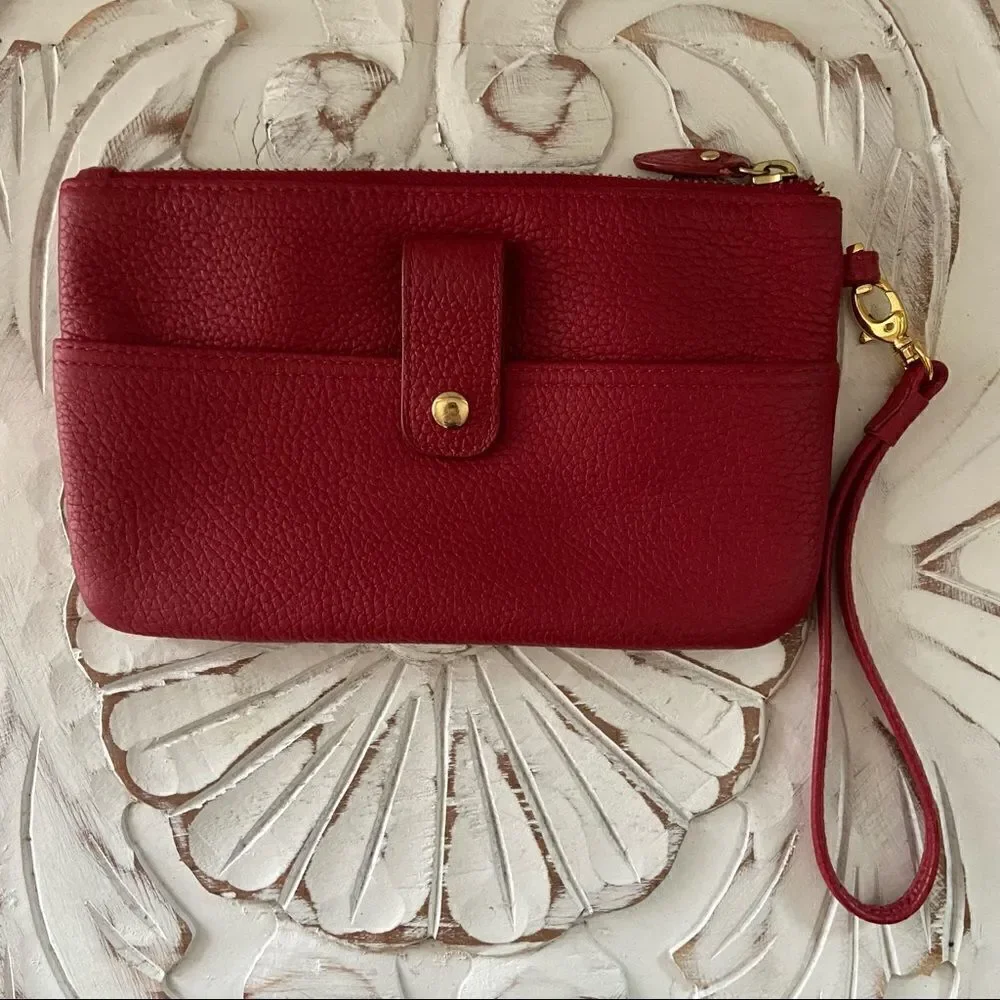 Lodis red leather wristlet